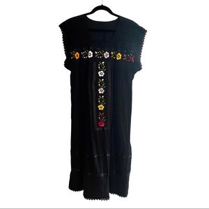 Embroidered black cotton summer dress - XL-2X